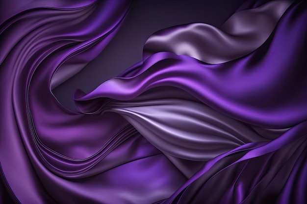 L'IA a généré un beau fond de tissu en satin de soie douce violet émeraude avec des vagues et des plis