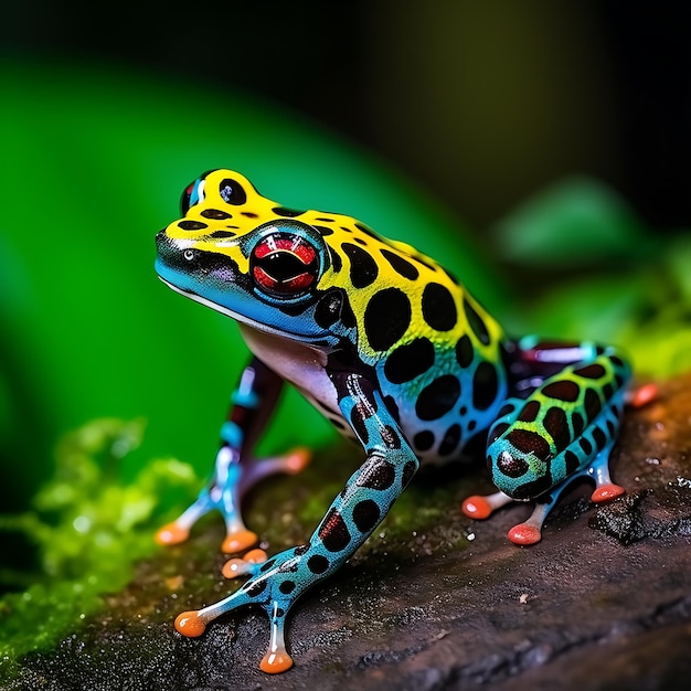 L'IA a généré une grenouille colorée sur un arbre gracieux