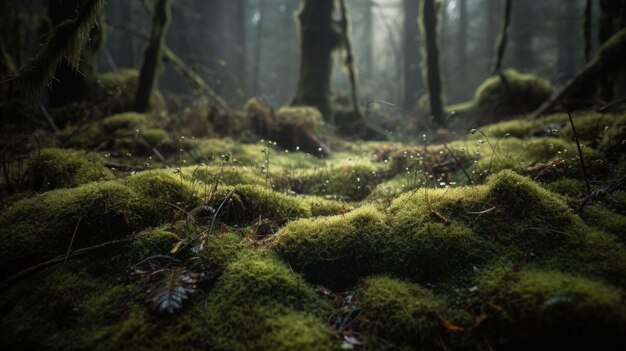 Photo l'ia a généré une illustration d'un beau sol de forêt de mousse vert vif.