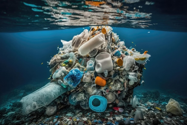 L'IA a généré une illustration de la pollution environnementale des déchets sous l'eau dans l'océan