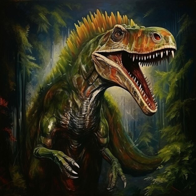 L'IA a généré une illustration d'un redoutable Tyrannosaurus Rex debout dans une forêt ancienne