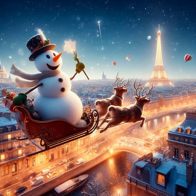 Photo l'ia a généré une image du bonhomme de neige à noël à paris