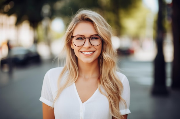 L'IA a généré une image d'une femme heureuse en plein air.