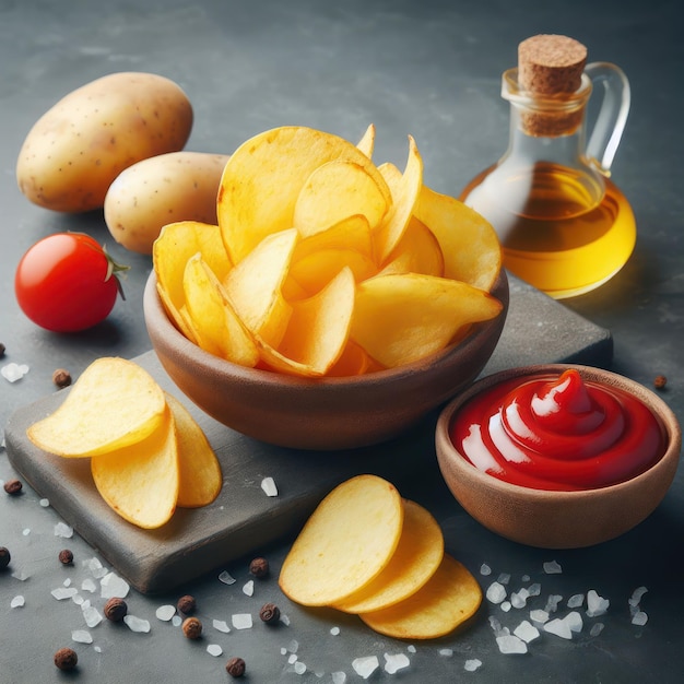 Photo l'ia a généré une photo réaliste de collations de chips de pommes de terre croustillantes isolées sur un fond blanc