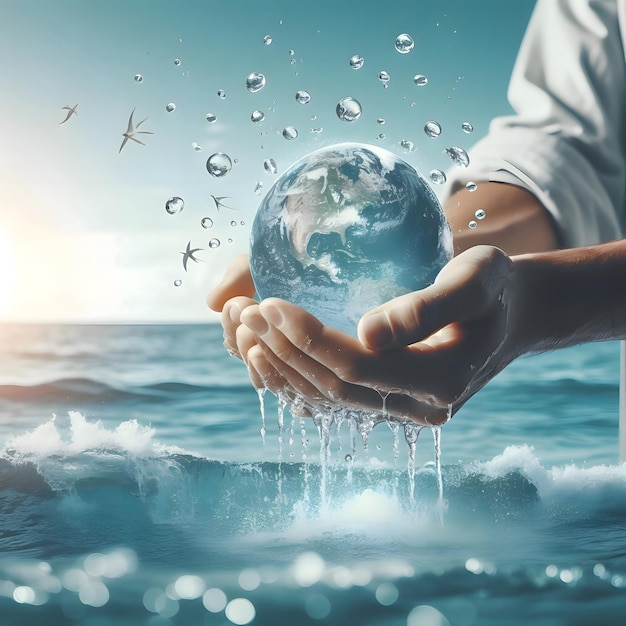 L'IA générée par le concept de Hand Save Water and Sea.