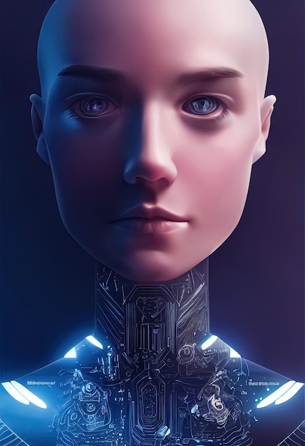 IA ou intelligence artificielle dans la tête humanoïde Concept futur de la technologie Illustration 3D numérique