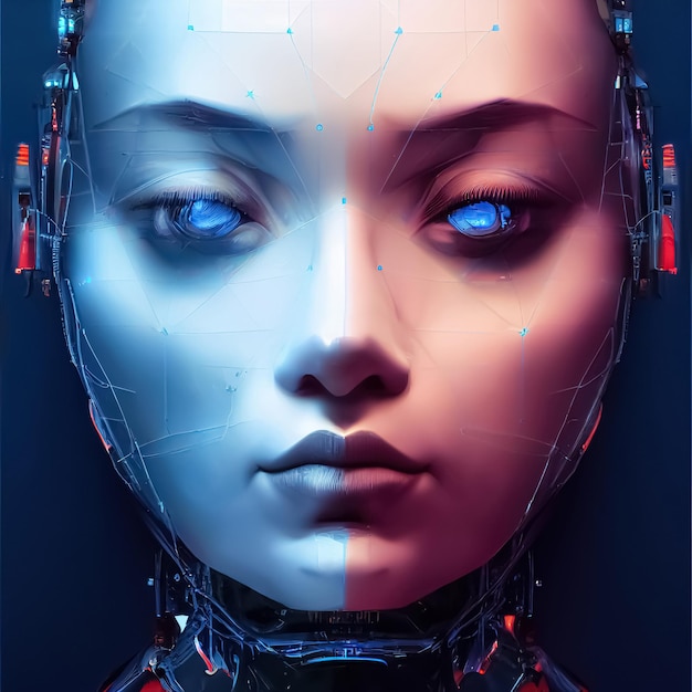 IA ou intelligence artificielle dans la tête humanoïde Concept futur de la technologie Illustration 3D numérique