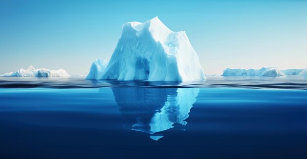 Iceberg blanc flottant dans l'eau bleue claire mer sous et au-dessus de l'eau réchauffement climatique génératif