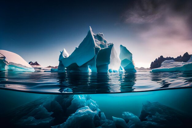 Iceberg bleu en Antarctique Concept de réchauffement climatique Generative AIxA