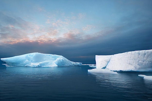 Iceberg dans la mer arctique, fonte des banquises causées par le réchauffement climatique et les dommages environnementaux