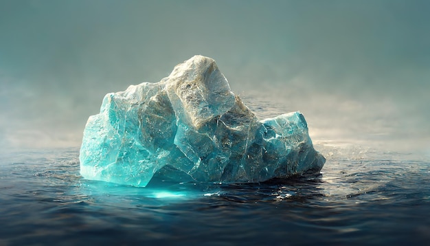 Iceberg fantastique illuminé d'en bas dans l'eau froide de l'océan