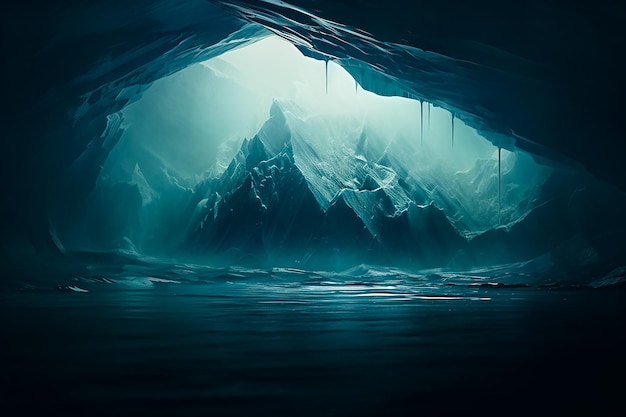 un iceberg flottant sous les vagues avec un trou au milieu dans le style des fantasmes