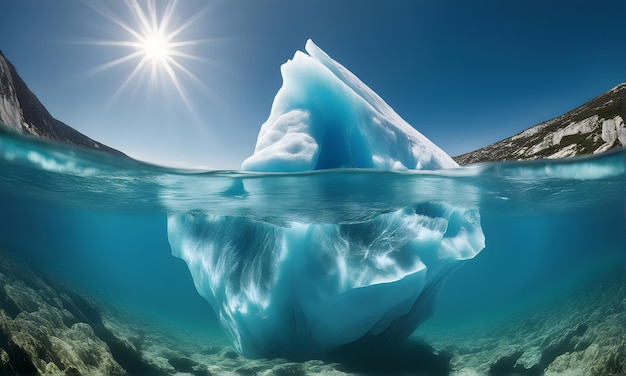 Iceberg majestueux au-dessus et au-dessous de la ligne de flottaison par une journée ensoleillée