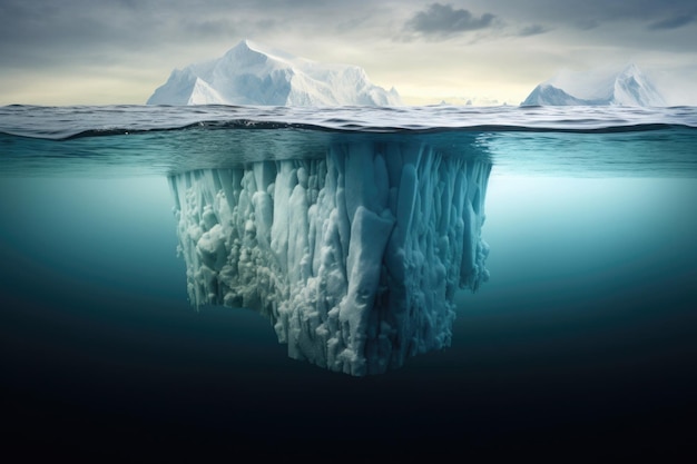 Iceberg avec partie cachée sous l'eau dans l'océan Concept de réchauffement climatique Menace et danger cachés