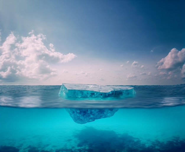 Iceberg podium sous-marin affichage océanique podium de glace IA générative