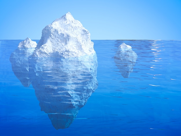 Iceberg de rendu 3D flottant sur l'océan bleu