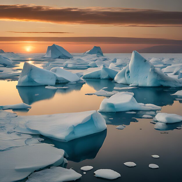 un iceberg avec le soleil qui se couche derrière lui