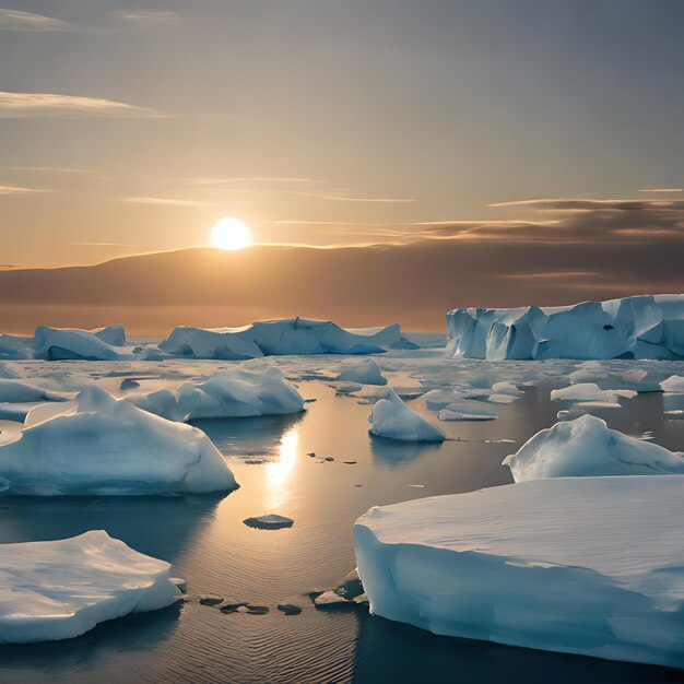 un iceberg avec le soleil qui se couche derrière lui