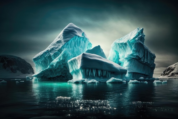 Des icebergs de beauté arctique exposés générés par l'IA