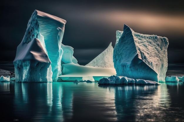 Des icebergs de beauté arctique exposés générés par l'IA