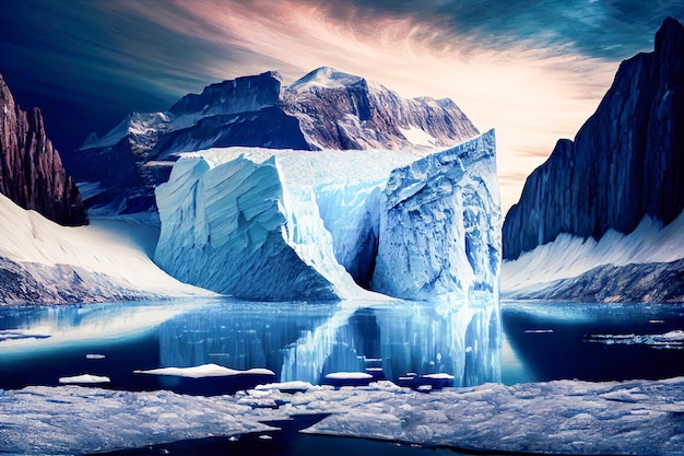 Icebergs dans la lagune glaciaire Parc national Los Glaciares Generative AI