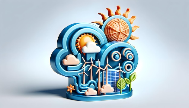 Icon 3d comme énergie renouvelable du nuage alimenter votre nuage avec l'énergie sans fin du soleil et du vent en Cl