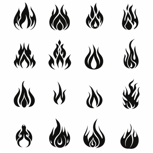 Icon de feu flamme feu de camp signe symbole de feu de camp brûler élément graphique emblème de feu pictogramme de grille