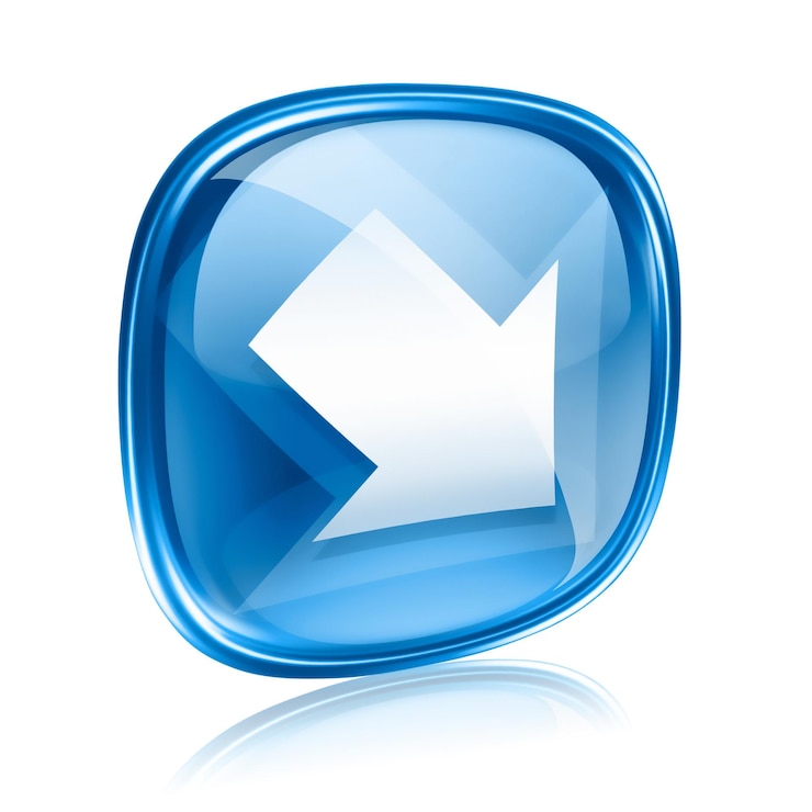 Photo icon de flèche verre bleu isolé sur blanc