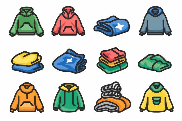 Icon de pile de vêtements sale icône plate pile de jour de lavage Doodle symbole minimal tas de vêtements froissés