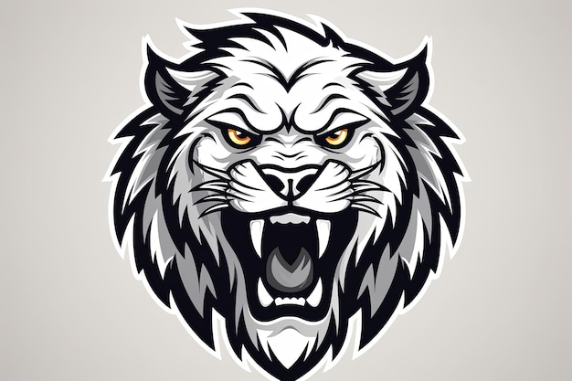 Icon de tête de lion rugissant autocollant clipart illustration et concept de logo de la mascotte de l'e-sport