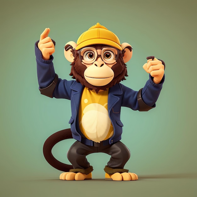 Icon de vecteur de dessin animé Cool monkey dabbing illustration de l'icône de la nature animale concept de vecteur premium isolé