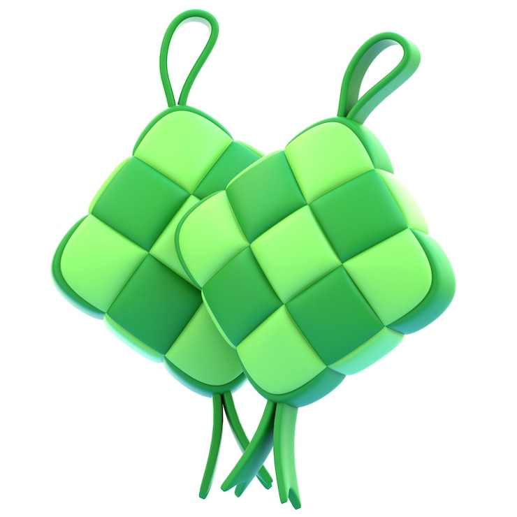 Photo icône 3d de l'aïd al-fitr le gâteau de riz vert ketupat symbolisant les fêtes islamiques