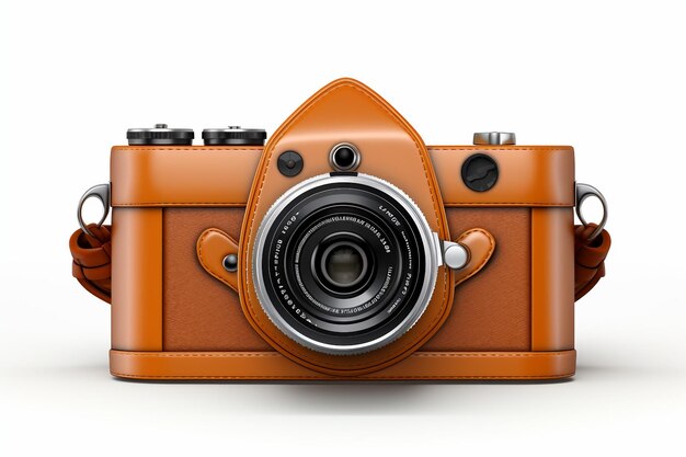 Icône 3D d'un appareil photo vintage classique avec une sangle en cuir