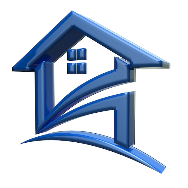Icône 3d Blue House en icône de style brillant pour l'immobilier en fond blanc