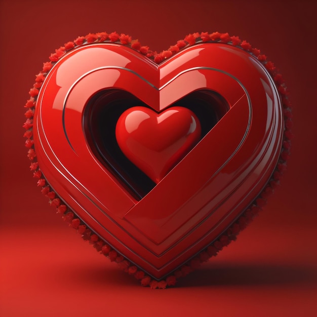 Icône 3D coeur en rouge