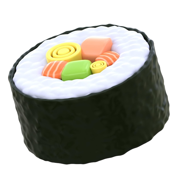 Photo icône 3d maki sushi illustration 3d élément 3d rendering éléments graphiques élément de conception
