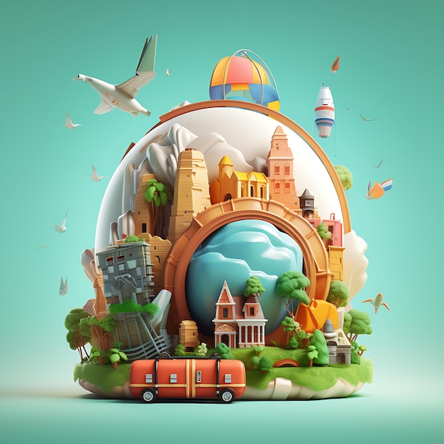Icône 3D symbolisant le voyage et l'aventure