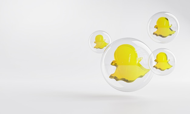 Icône acrylique Snapchat à l'intérieur de l'espace de copie de verre à bulles 3D