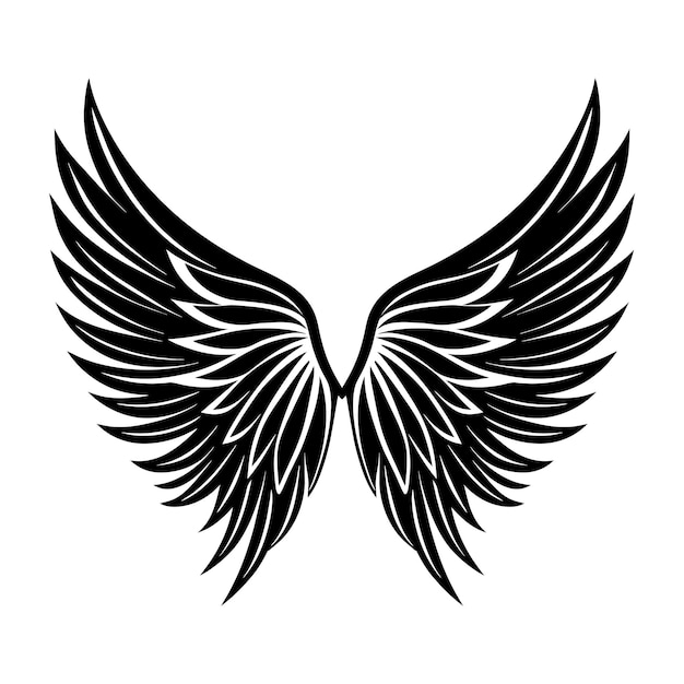 Icône d'ailes noires Ailes d'ange logo signe plumes vectorielles beau design isolé sur blanc