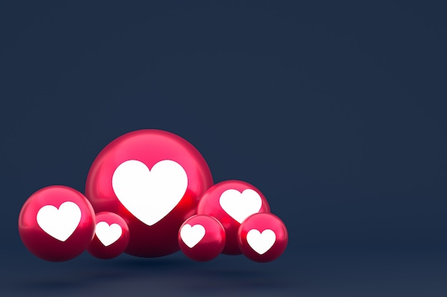 Icône d'amour Facebook réactions emoji rendu 3d, symbole de ballon de médias sociaux sur bleu