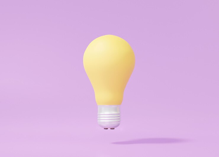 Une icône d'ampoule jaune sur fond pastel violet inspiration Créativité idée succès concept d'entreprise invention copie espace isolé illustration de rendu 3D