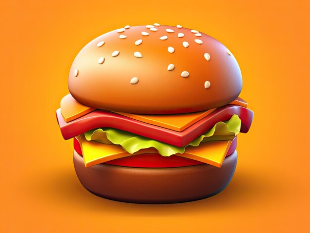 Icône de l'application Burger de style 3D isolée sur fond coloré AI générative