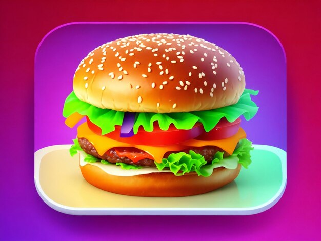 Icône d'application burger de style 3d isolée sur fond coloré généré par ai