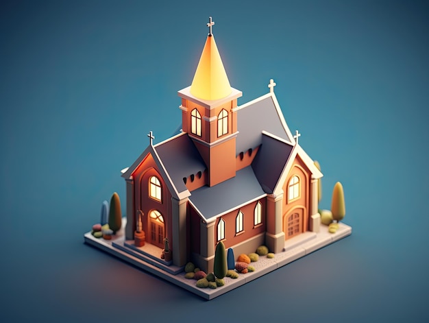 Icône d'application chrétienne d'église de style 3d isolée sur fond coloré AI générative