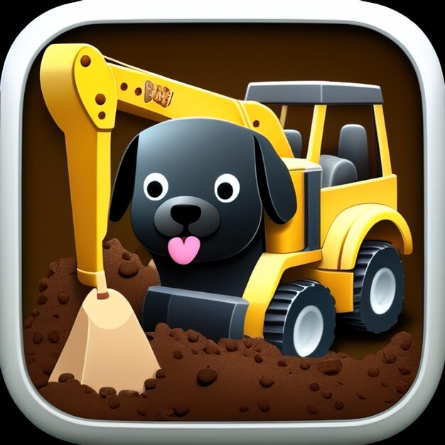 l'icône de l'application de l'excavator de chien de dessin animé