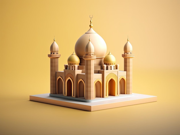 Icône d'application islam musulman de mosquée de style 3d isolée sur fond coloré AI générative