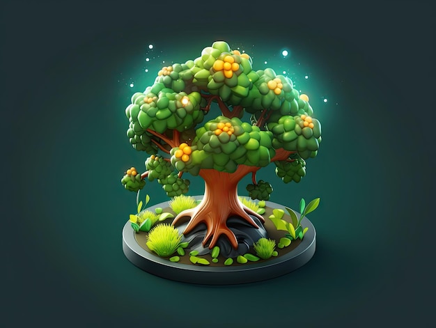 Icône d'application verte nature arbre de style 3d isolée sur fond coloré AI générative