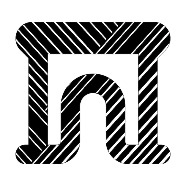 icône d'arc en noir et blanc avec des lignes diagonales