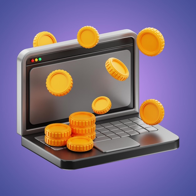 L'icône d'argent de l'ordinateur en ligne Premium 3D sur un fond isolé
