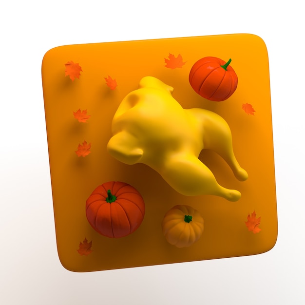 Icône d'automne avec la dinde de Thanksgiving et les citrouilles isolées sur fond blanc. App. illustration 3D.